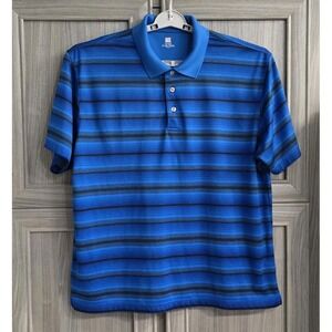 2 Under Mens Polo XL Blue Black Stripes 1/4 Button Comfort Style Easy Movement